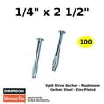 100) Split Drive Concrete Anchor Zinc 1/4 X 21/2 Mushroom Hammer Drive