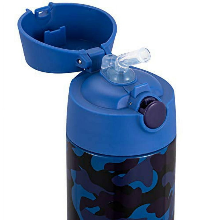 Classic Navy Blue Camouflage Camo Water Bottle with Straw Kids  Girls Unisex BPA-Free Vacuum Insulated Water Bottle for School Fitness  Travel Sport Gym Camping Thermos Mug Hot/Cold Available 600ml/20oz : Sports