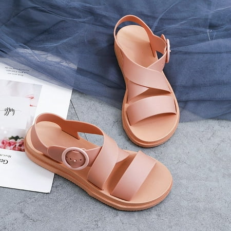 

2022 summer flat sandals female gladiator open-toed soft jelly sandals women s sponge cake non-slip beach shoes