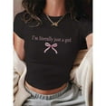 thumbnail image 2 of Women Summer Tops Women's Summer Slogan Bow Detail Printed Round Neck Short Sleeve Casual T Shirt Short Sleeved Tops for Women Ladies Sleeve Lace Color Shirts for Long Athletic Top Black L, 2 of 5