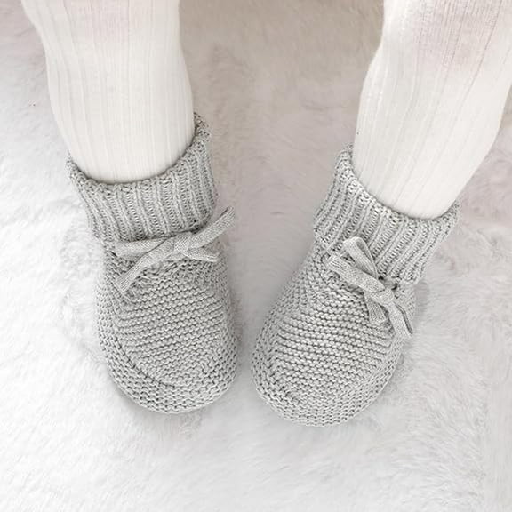 Baby Sneakers Baby Sneakers For Infants Soft Knit Booties With Bow Cute First Shoes Warm Winter Toddler Socks For Boys Girls Grey 9-12 Months