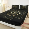 thumbnail image 3 of Homewish Boho Life Tree Full Size Sheets for Teens, Black Gold Galaxy Bed Sheets, Psychedelic Constellations Sheet Sets, Microfiber Bedroom Decor, 4-Piece, 3 of 7