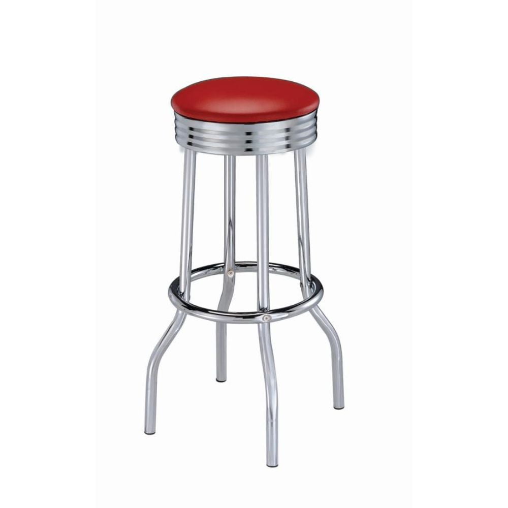 Simple Relax Round Base Bar Stools, Red and Chrome (Set of 2)