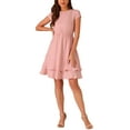 thumbnail image 2 of INSPIRE CHIC Women's Crew Neck Cap Sleeve A-Line Layered Ruffled Mid-Length Dress, 2 of 4