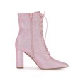 thumbnail image 4 of BLISSFUL STEP Women's Pointy Toe Block Heel Glitter Ankle Boots Pink 10, 4 of 9