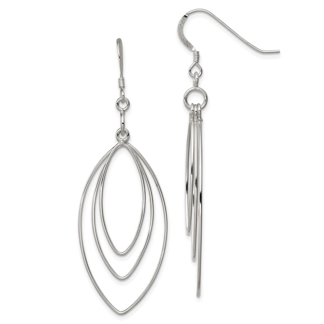 925 Sterling Silver Triple Marquise Drop Dangle Earrings