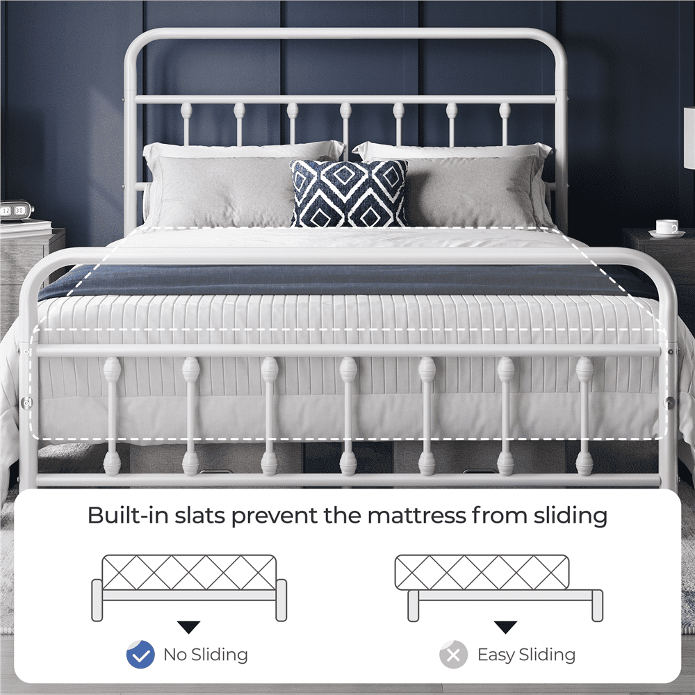 Fullfurnique Lit de plateforme métallique avec tête et pied de lit hauts pour adultes, Twin, Blanc