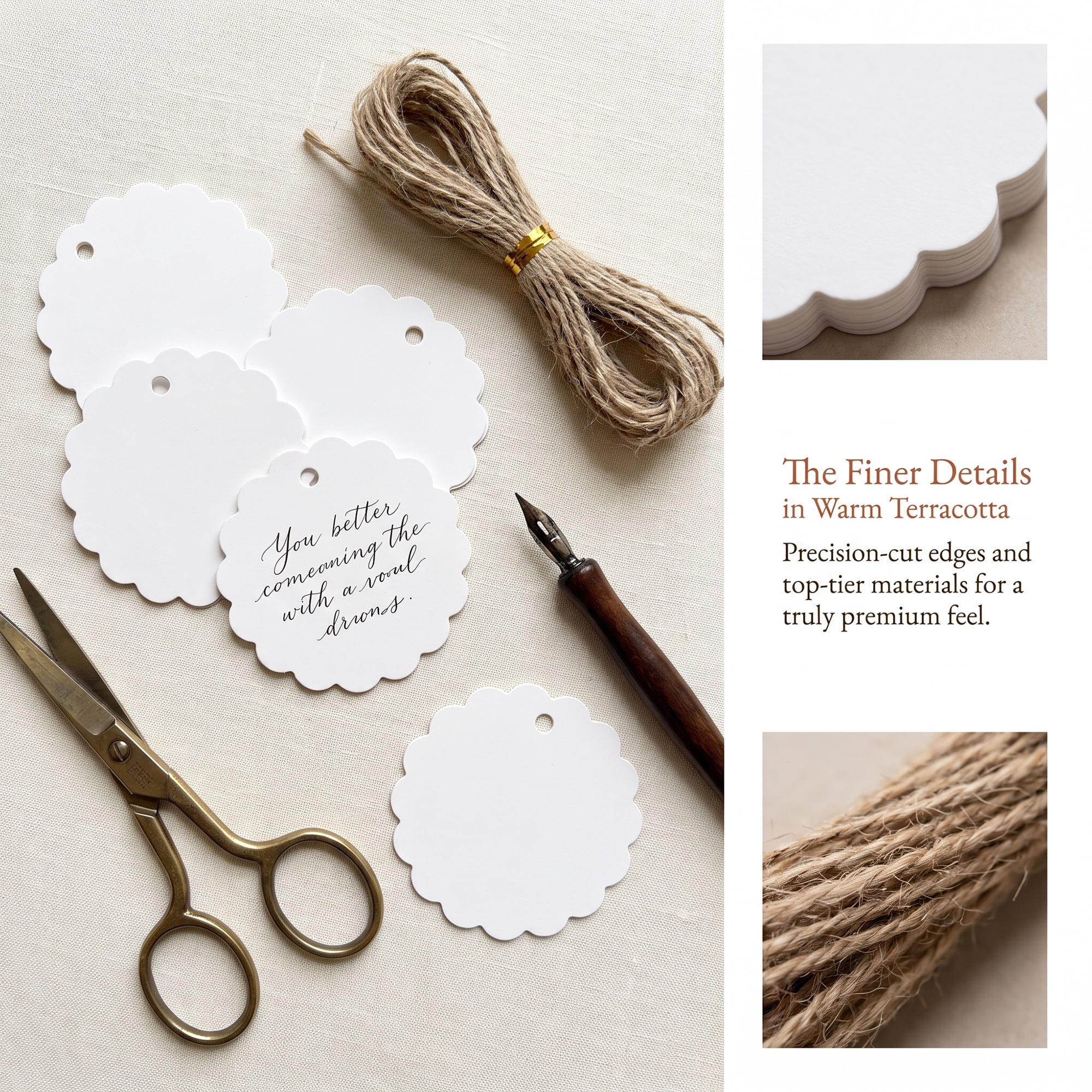 Unique Bargains  Gift Tags with Natural Twine for and Wrapping 2.4" x 2.4" White