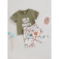 thumbnail image 4 of nvzhuang Infant Boy Summer Clothes Suits Letter Print Short Sleeve Crew Neck T-Shirts and Dinosaur Print Shorts 2Pcs Set, 4 of 9