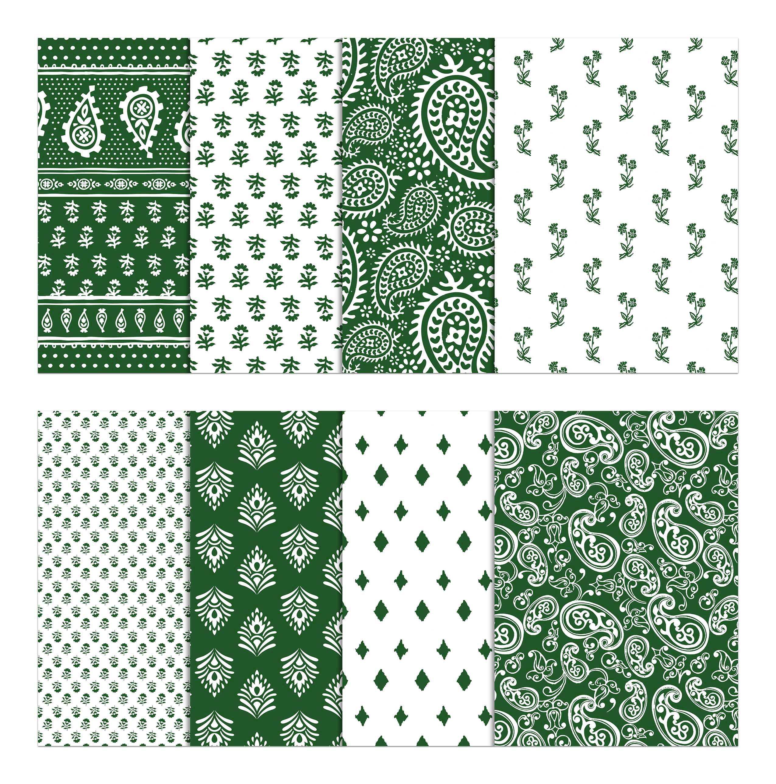 Soimoi 8 Pc Fat Quarter Bundle,Asian Block PaisleyPrint 18"x 22"DIY Patchwork-100% CottonPre-Cut Quilting Fabric White & Green