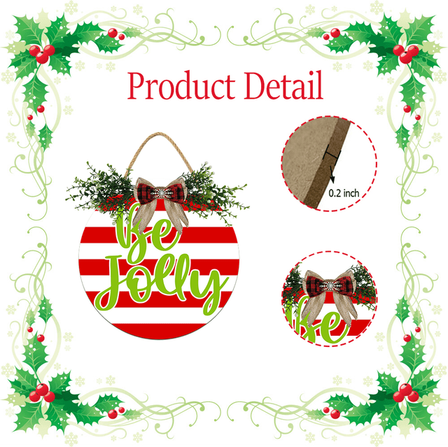 Eveokoki Be Jolly Door Hanging Sign 11 inch Wooden Wall Sign, Rustic Holiday Wreath Decor for Front Door Porch Home Window Wall Farmhouse Decorations