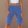 thumbnail image 6 of RYRJJ Bermuda Shorts for Women Knee Length Elastic Waist Drawstring Loose Wide Leg Shorts Summer Casual Beach Short Pants with Pockets(Blue,M), 6 of 9