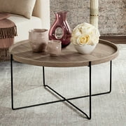 Safavieh Auden 29" Round Retro Mid Century Accent Table, Light Grey/Black