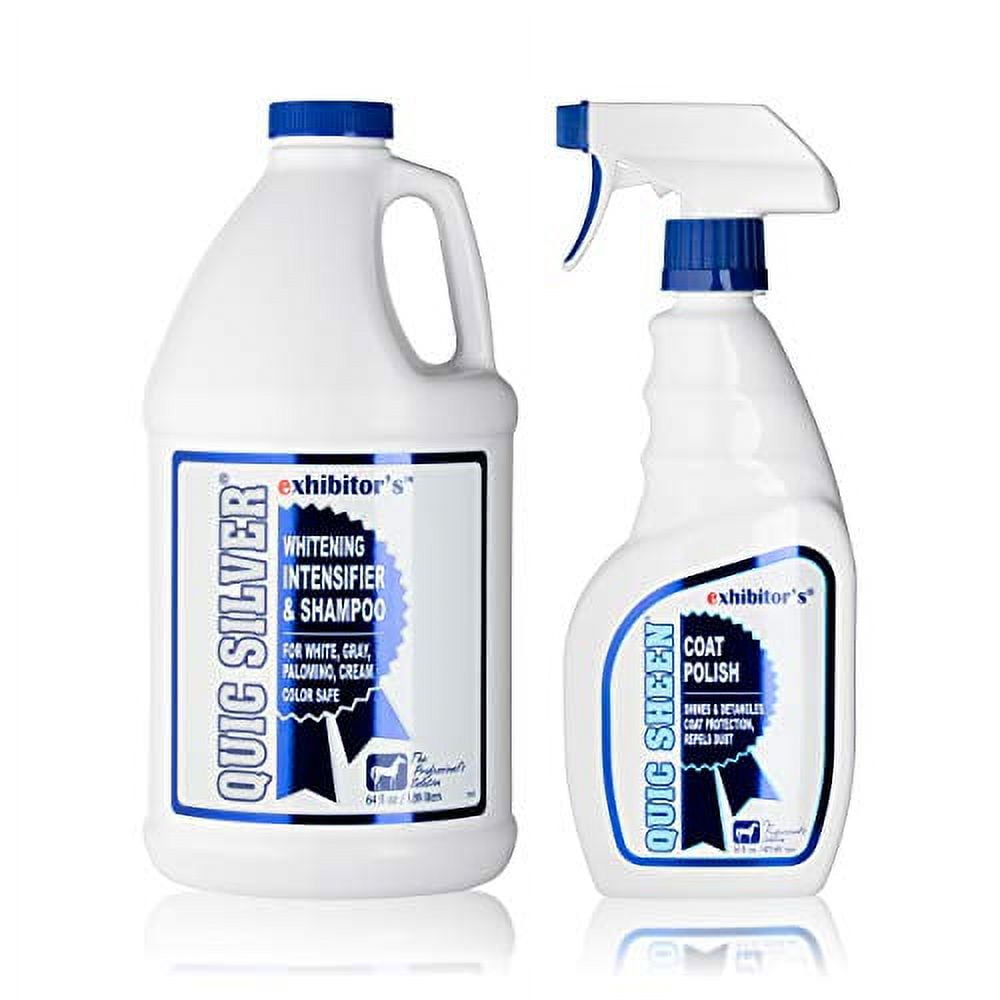Exhibitor's Quic Value Pack: Quic Silver Shampoo (64 Oz) + Quic Sheen (16 Oz) for Horses and Dogs – Ultimate Color Enhancement, Shine, and Coat Care