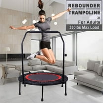 Triple Tree Mini Trampoline Foldable Fitness Rebounder with Adjustable Foam Handle, Black/Red, 39.37" x 39.37" x 45.28"