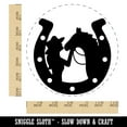 thumbnail image 2 of Horseshoe Horse and Cowgirl Self-Inking Rubber Stamp Ink Stamper - Blue Ink - Large 1-1/2 Inch, 2 of 7