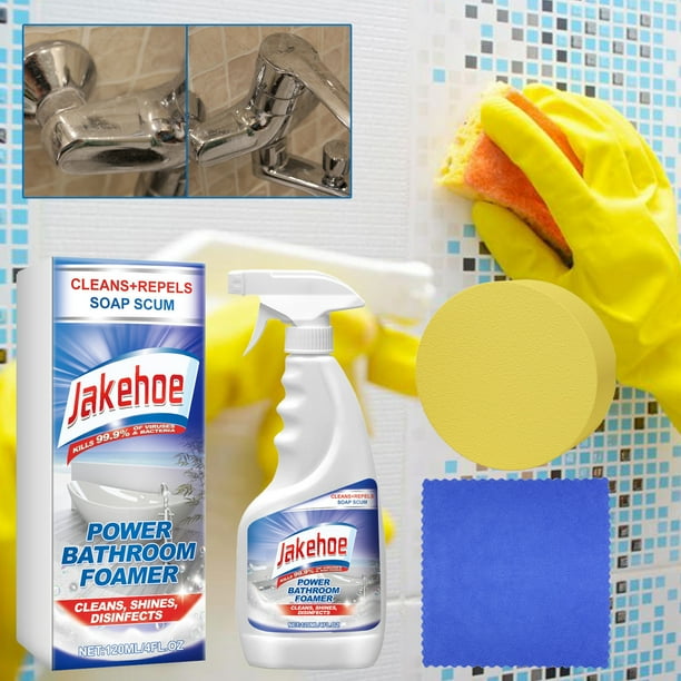 Fiudx Limpiador de Espuma para Baño, Potente Efecto Descontaminante, Elimina Sarro de Jabón, Incluye Esponja y Toalla, Limpieza Diaria Del Baño, Fácil de Usar, Tamaño de 120 Ml