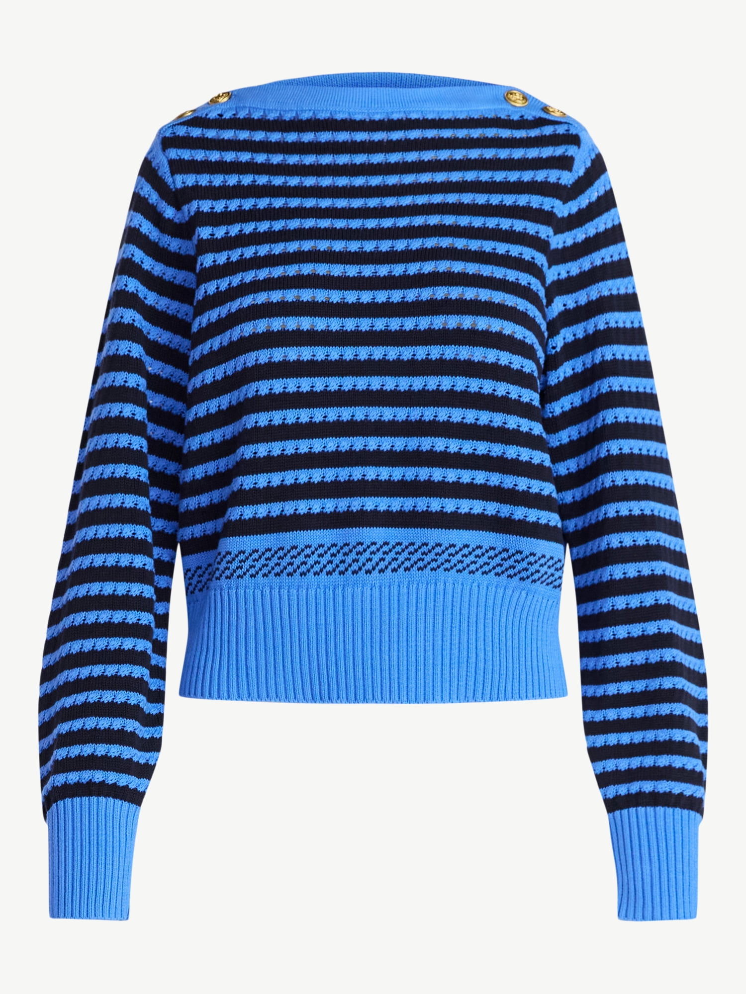 Free Assembly Women's Button Shoulder Sweater with Long Sleeves, Sizes XS-XXL