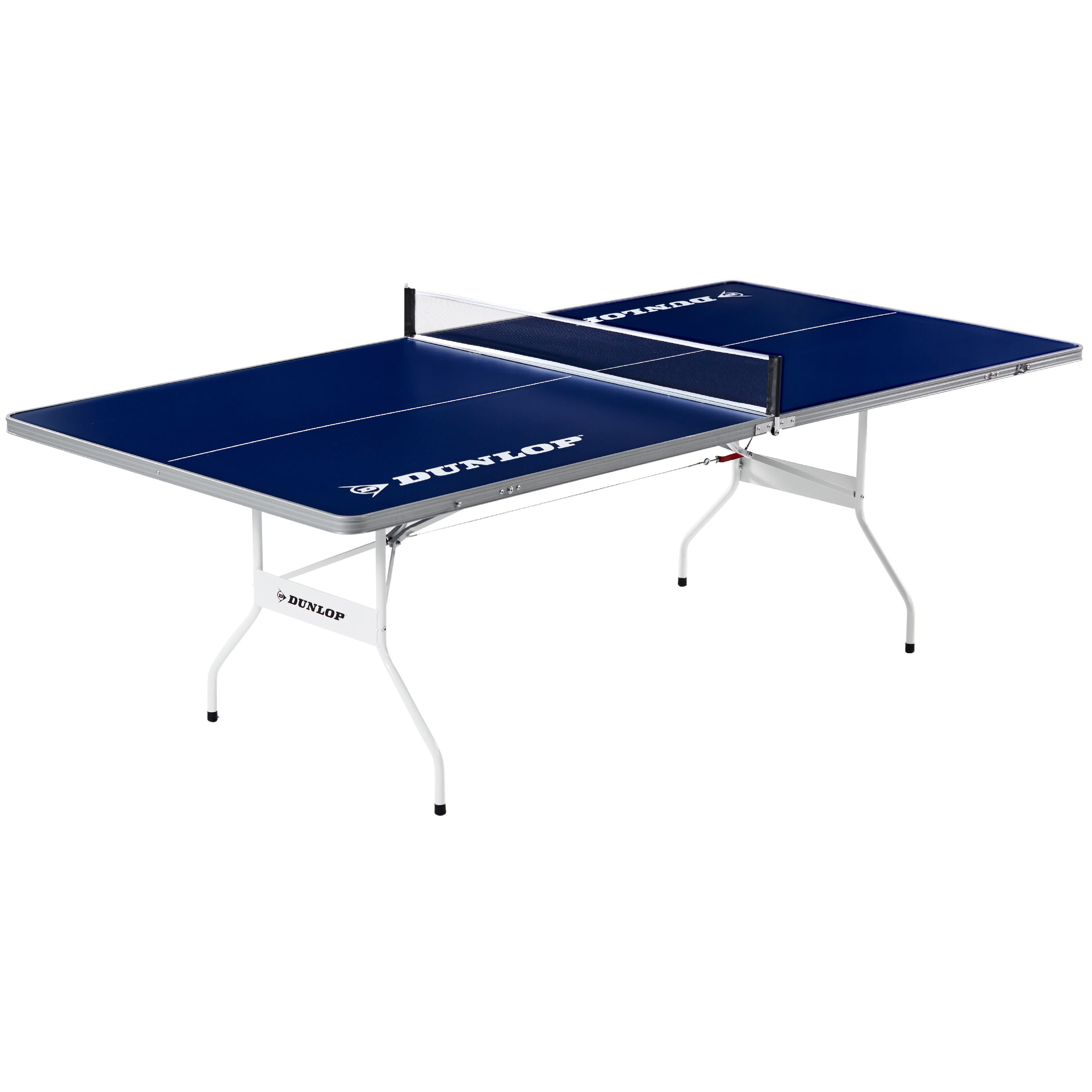 DUNLOP EZ-Fold Indoor-Outdoor Table Tennis Table, 100% Pre-assembled, Portable, Ideal Size for Storage, Mid-size, Navy Blue