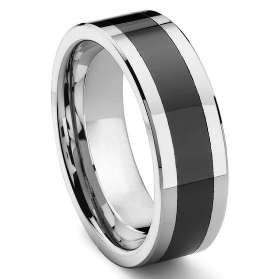 Titanium Kay Black Tungsten Carbide Beveled Comfort Fit Mens Wedding Band Ring Sz 10.0