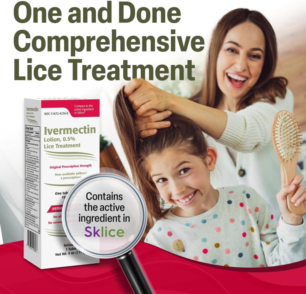 Ivermectin Lotion 0.5% Lice Treatment (4 fl oz) Fast-Acting 10-Minute Single Use, Prescription Strength Solution for Head Lice & Eggs, No Nit Combing Required, Adults & Kids 6 Months+