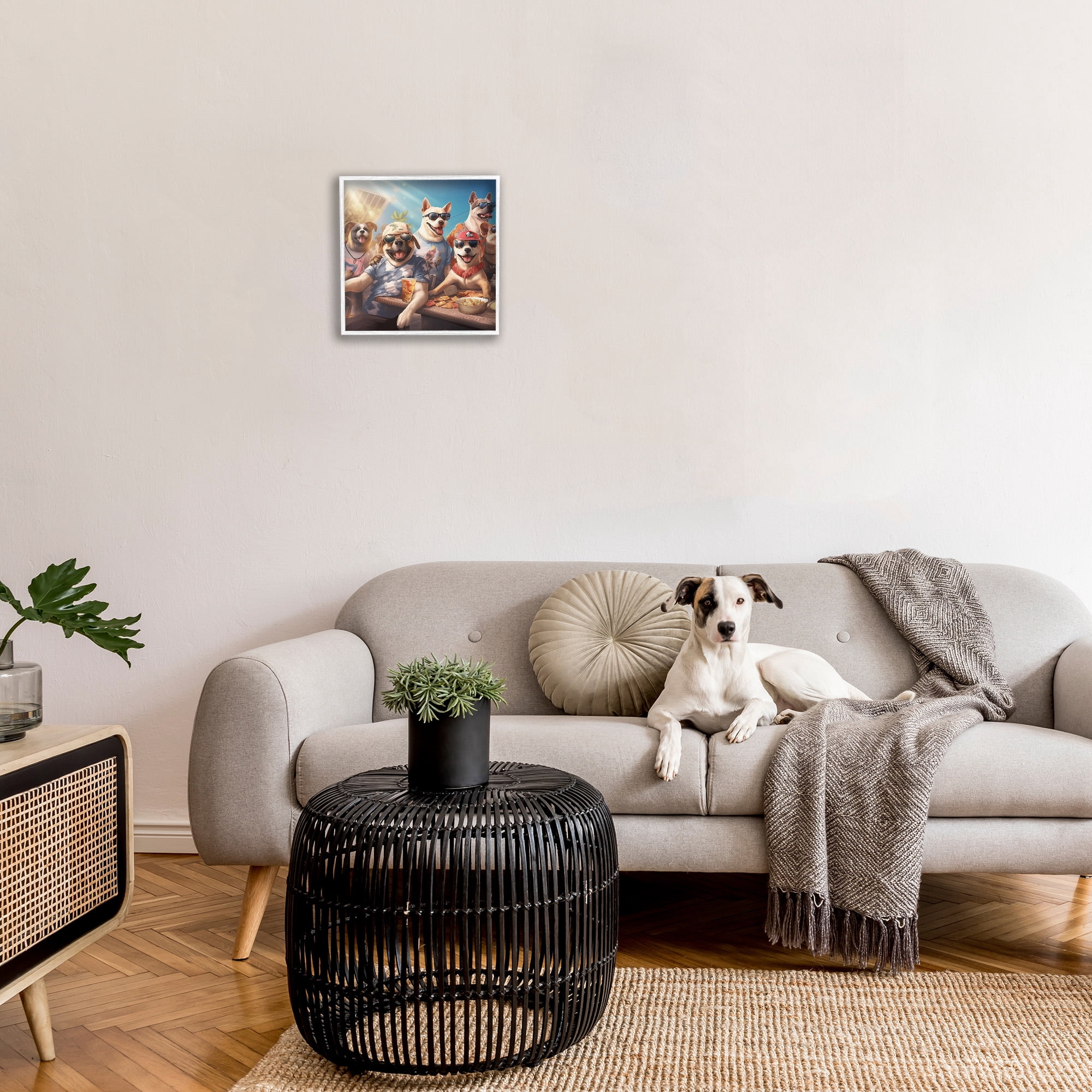 Stupell Industries Dogs Enjoying Summer Animals & Insects Painting White Framed Art Print Wall Art, 17 x 17