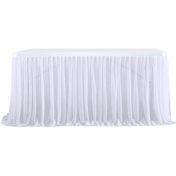Table Skirt 6Ft White Table Skirt Tulle Desk Skirts Birthday Display Dessert Table Cover Wedding Tablecloth with Adhesive Tape