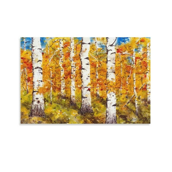Fall In Aspen - Tallenge Abstract Landscape Painting Poster Decorative Painting Canvas Wall Art Living Room Posters Bedroom Painting,Unframe-style,08x12inch(20x30cm)