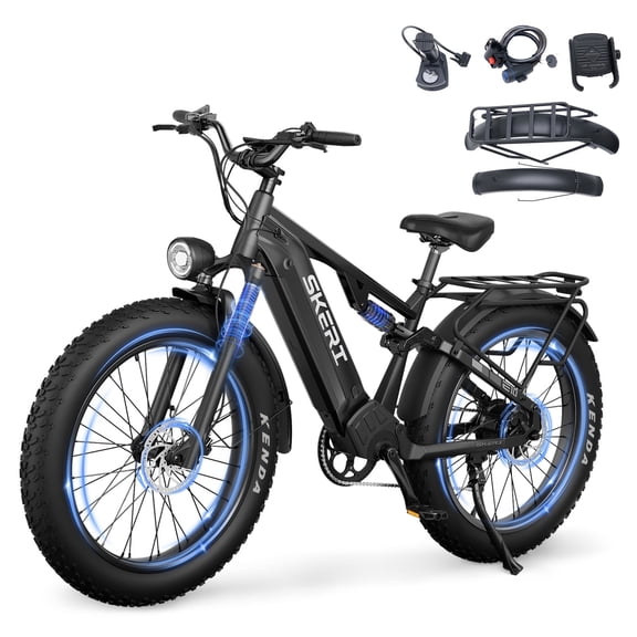 Skeri Electric Scooter Bike for Adults, 26"x4" Fat Tire Full Suspension E-Mountain Bicycle,750W (Peak 1200) Motor 48V 20Ah 7-Speed Ebike UL2849
