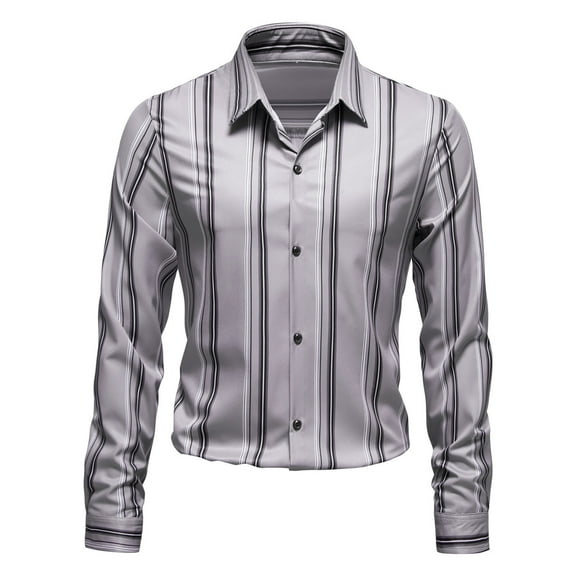 Fesfesfes Dressy Blouse Shirt for Men Long Sleeve Shirt Striped Casual Lapel Button Lightweight Business Shirt Sale Items
