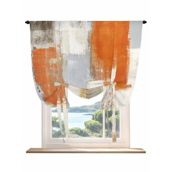Abstract Orange Grey Tie Up Curtains for Windows 45 Inch Length Balloon Curtains Kitchen Adjustable Balloon Window Shade Vintage Geometric Oil Painting Art Tie Up Bathroom Curtain Window 42"x45"