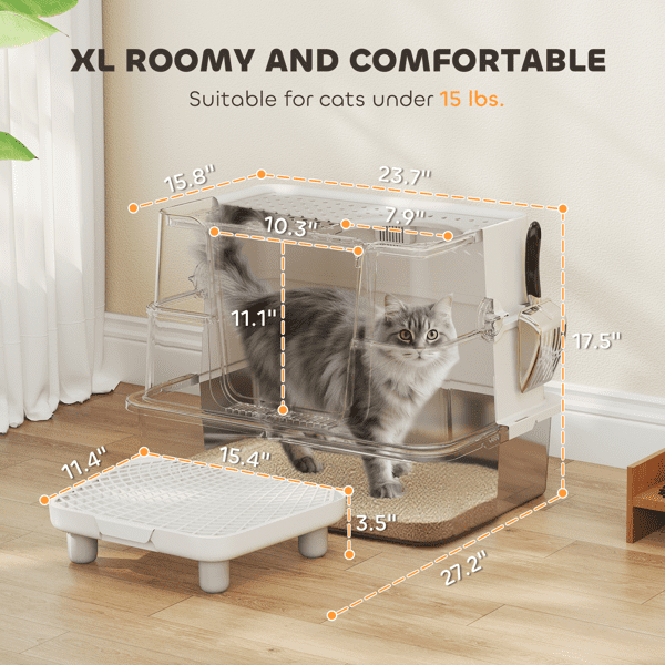 imerelez Large Cat Litter Box for Indoor Cats Kitty Litter Box,Tool-Free Assembly,Multi Cat Litter Box