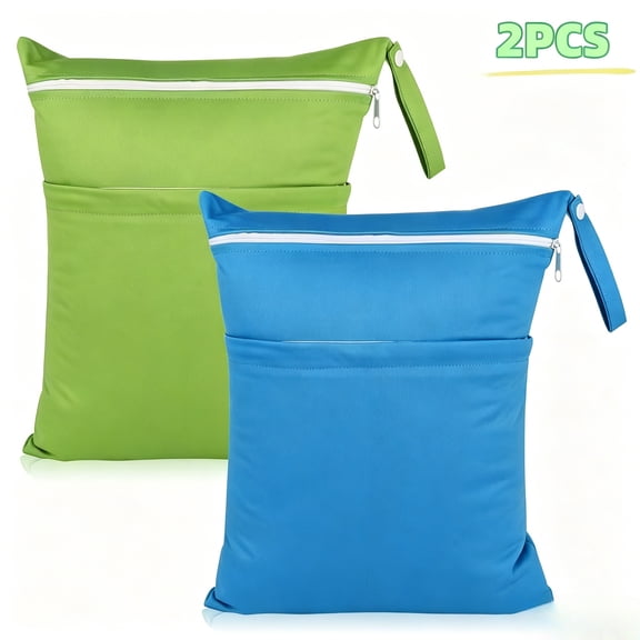 BTEPSGA Wet Bags, 2 Pack Wet/Dry Bags with Two Zippered Pockets, Travel, Beach, Pool, Gym Bag for Swimsuits or Wet Clothes, Waterproof Washable Reusable