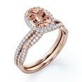 thumbnail image 4 of JeenMata Pave Halo Setting 1.75 Carat Oval Cut Peach created morganite and Moissanite Infinity Twisted Shank Bridal Set in 18K Rose Gold Plating over Silver, 4 of 6