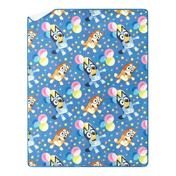 Bluey Dancing Fun Kids Silk Touch Throw Blanket with Sherpa Reverse, 46 x 60 inches  Soft Plush Fleece Throw Blanket