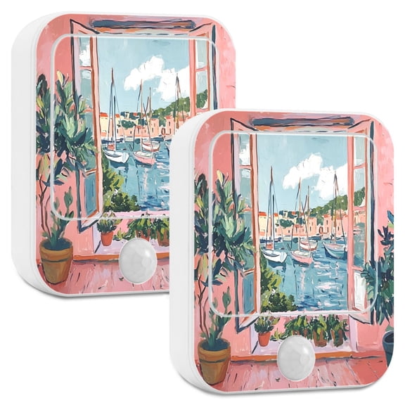Yayeee LED Night Lights with Motion Detectors Auto Dusk to Dawn Light Sensors, 2 Pack, Pink Boat