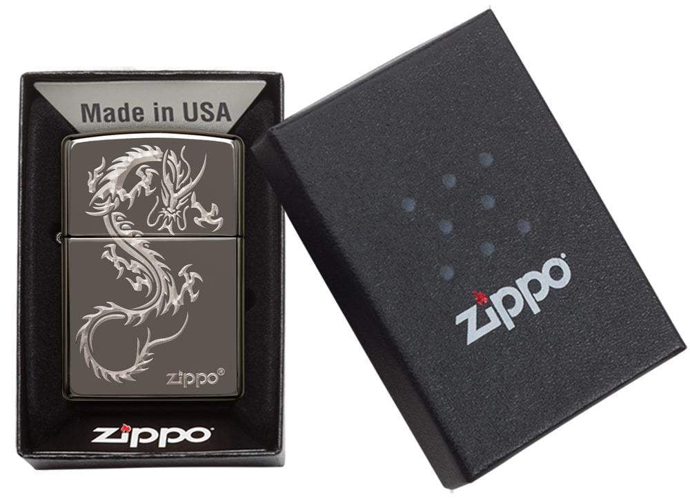 Zippo Chinese Dragon Design Black Ice Pocket Lighter