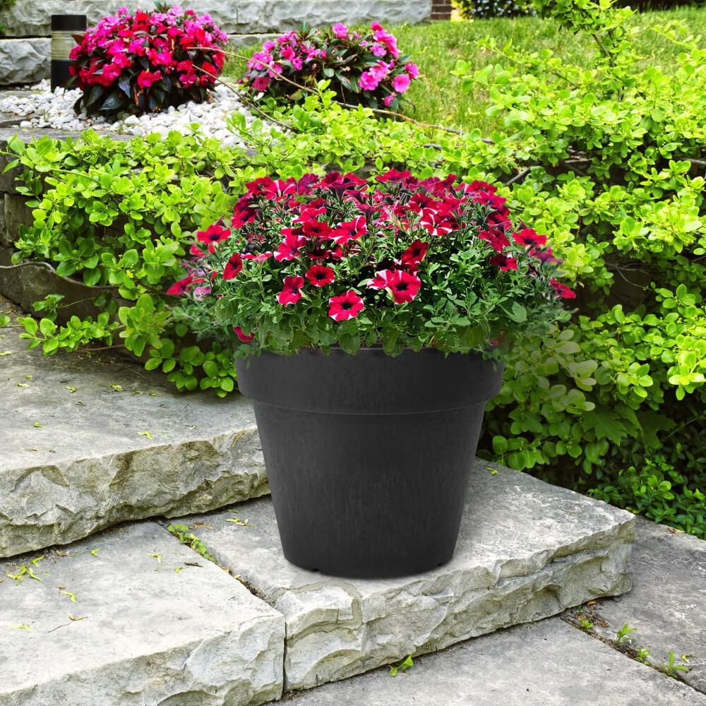 Tierra Verde 18" W x 16" H Baritone Self-Watering Recycled Planter - Black, Indoor/Outdoor