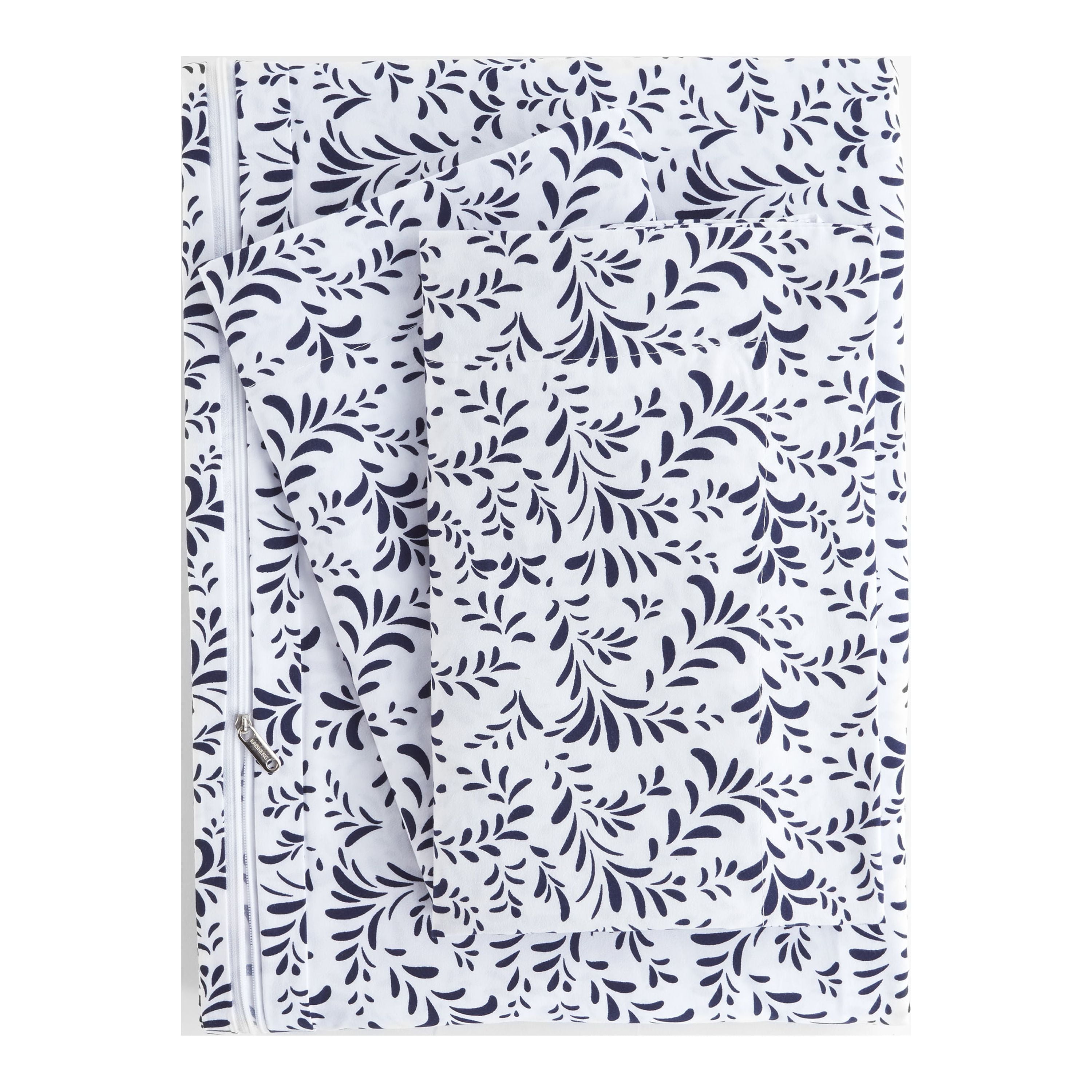 Noble Linens Navy Burst of Vines Print 2-Piece Duvet Cover Set, Twin/TwinXL