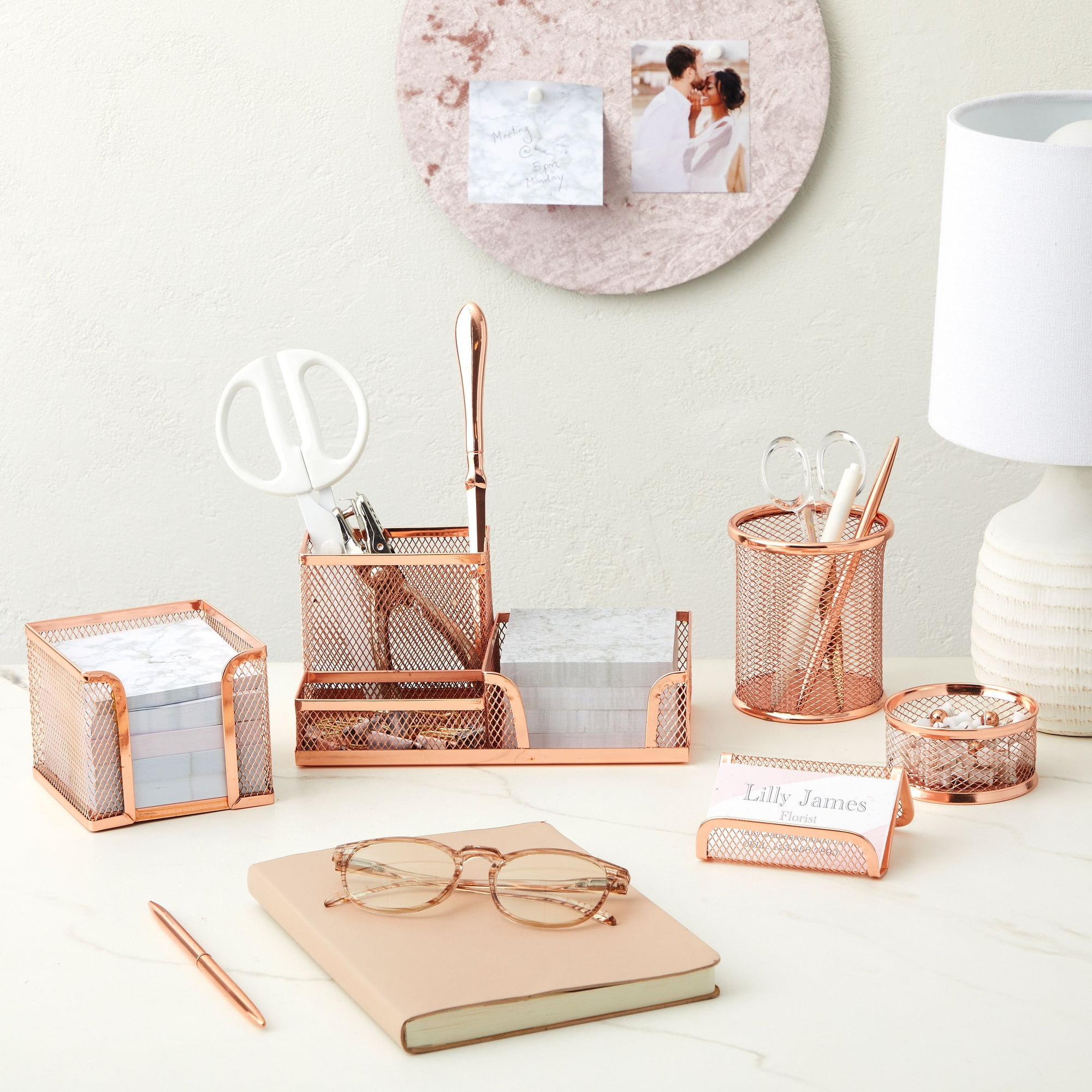  Rose Gold Desk Accessories for Women Office Decor, All in 1  Organizer 6C, File, Pen, Stationery, Rose Gold Office Supplies and  Accessories, Cute Rose Gold Desk Organizer,Gold office supplies for women 