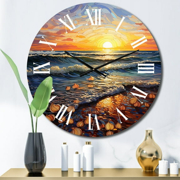 Designart "Beach Golden Sands Painting I" Nautical & Beach Oversized Wall Clock