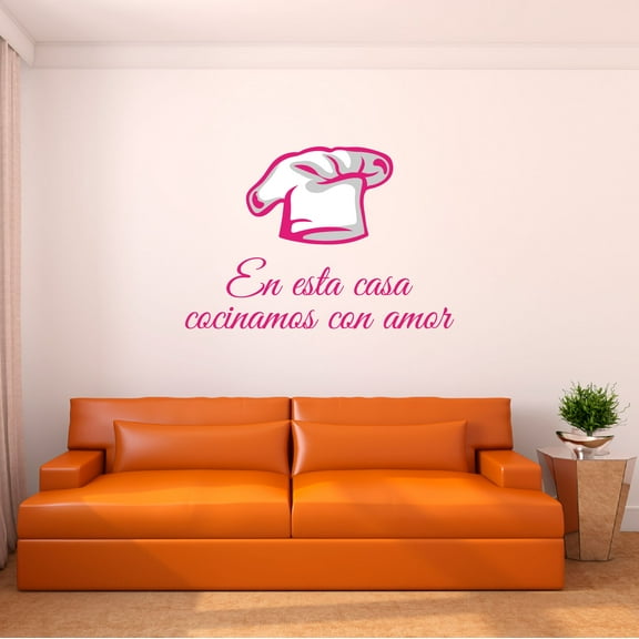 Spanish Wall Decals for Family Kitchen - En esta casa cocinamos con amor Cooking with Love Saying in Spanish Home Wall Sticker - Size: 10 In x 7 In