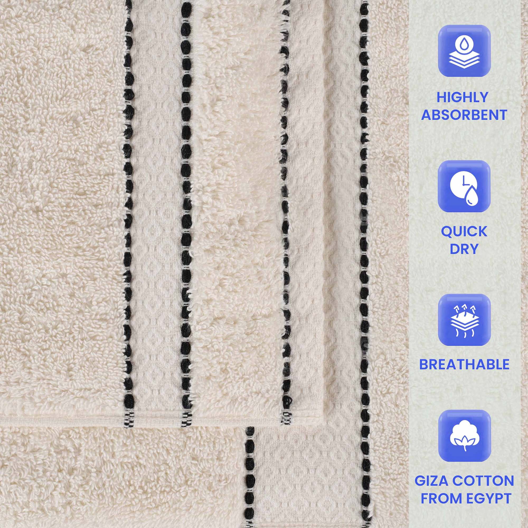 Superior Niles Giza Cotton 3 Piece Bath Towel Set, Egypt Produced Soft Towels, Ivory