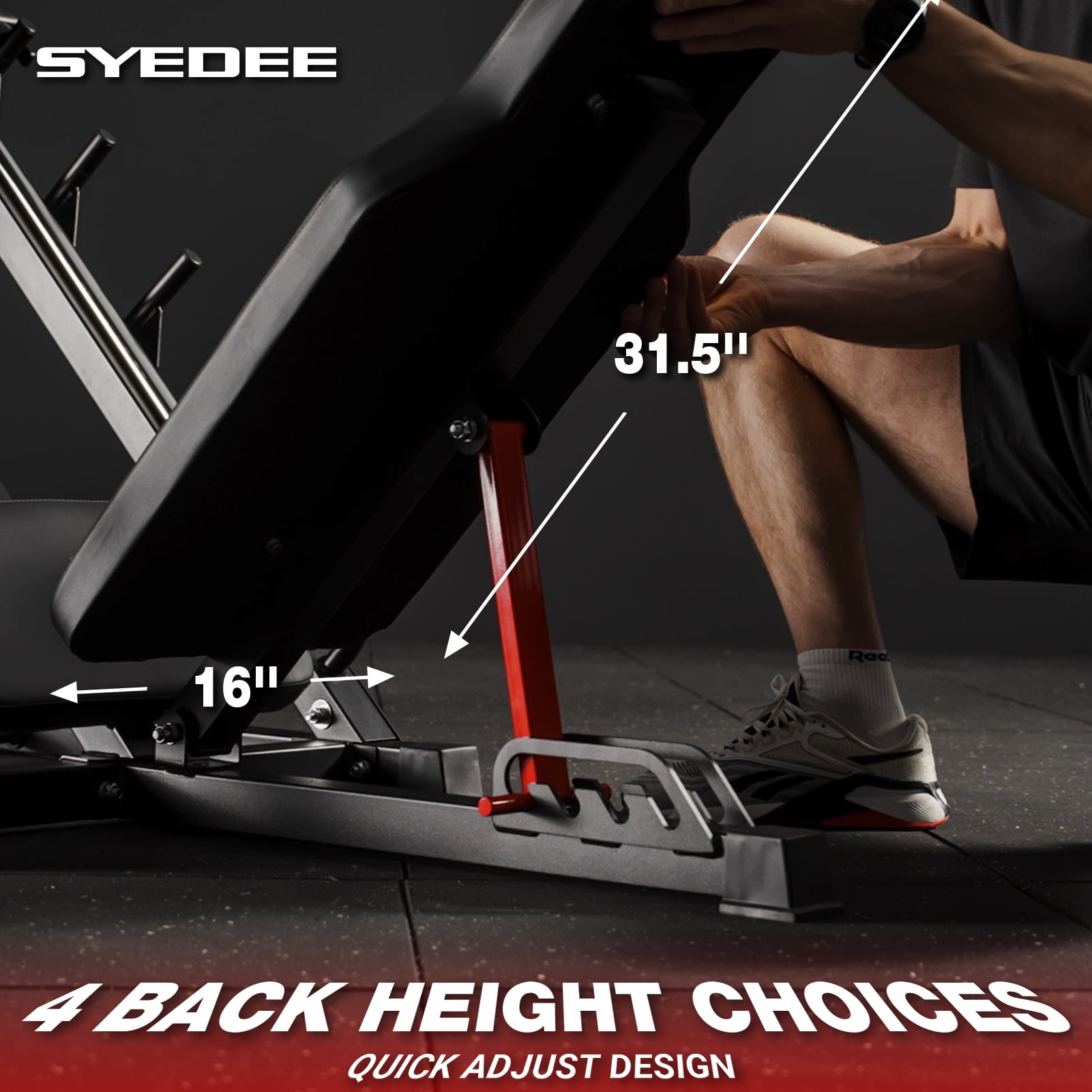 Syedee Adjustable Leg Press Machine, 2000LBS Capacity, Black, 230LBS Weight Plates