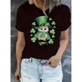 thumbnail image 1 of T-Shirt Imprimé Hibou pour la Saint-Patrick pour Femmes - Col Rond Décontracté, Manches Courtes, Mélange Polyester Confortable, Lavable en Machine, Haut d'Été Festif, Tee-Shirt Mode Vacances / Col Rond Graphique / Extensible, 1 of 7