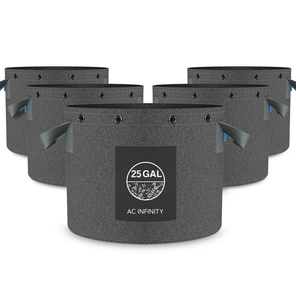 AC Infinity Heavy Duty Fabric Pots, 25 Gallon Aeration Reusable Grow Bags 5-Pack with 500G Thick Nonwoven Fabric and Multi-Purpose Rings, for Low Stress Plant Training Fruits, Vegetables, and Flowers