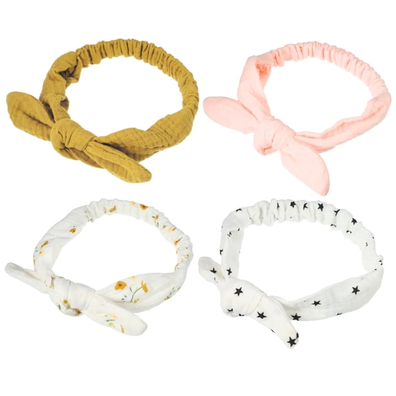 Unique Bargains Fashion Wide Side Knotted Headbands for Girls 7.48"x1.97" Pink Yellow 4 Pc