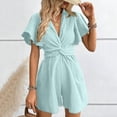 thumbnail image 6 of ZHYou Short Sleeve Jumpsuits for Women Cotton Flowy Loose V Neck Lightweight Casual Summer Short Rompers,Sky Blue,Size S, 6 of 6