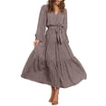 thumbnail image 1 of Vestido largo PRETTYGARDEN para mujer, estampado floral, manga larga, marrón, 1 of 6