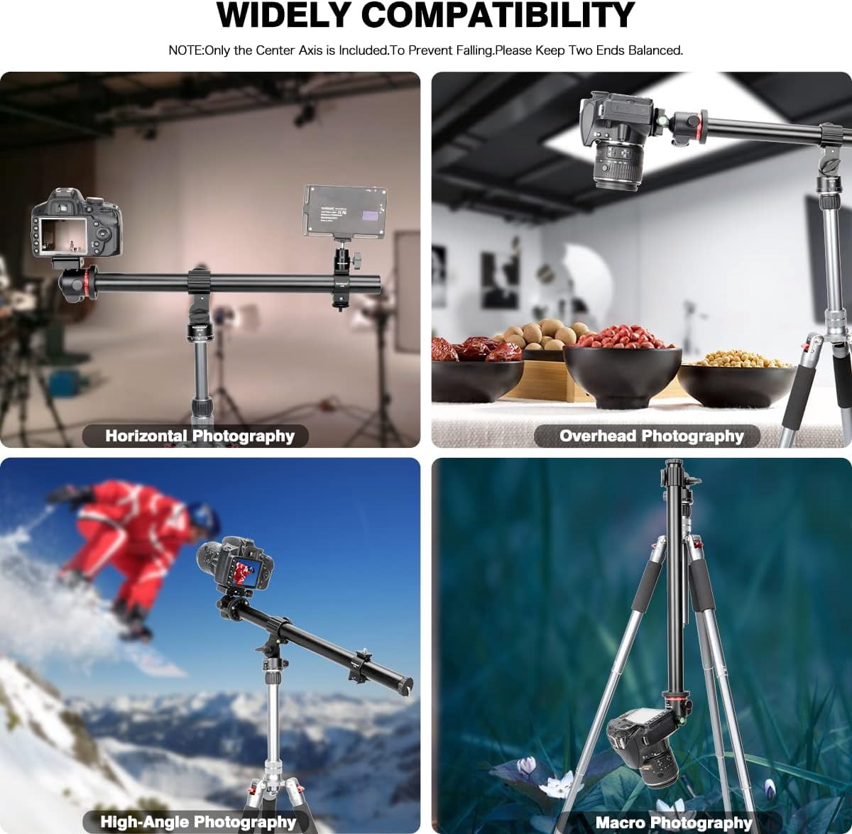 Koolehaoda 33" Tripod Extension Arm, Aluminum Horizontal Center Column arm 2 Sections with 360° rotatable for Overhead, Multi-Angle Photography, Load Up to 22lbs (Tripod not Included)